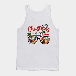 Christmas In July Sunglasses Santa Flamingo Summer Vacation Tank Top